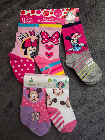 Disney- Minnie Mouse sock bundle- size 0-12 and 12-24 months