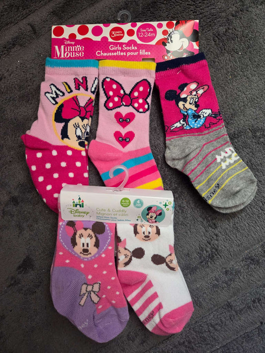 Disney- Minnie Mouse sock bundle- size 0-12 and 12-24 months