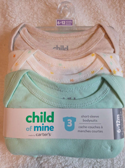 Child of Mine by Carter's 3 pack short sleeve bodysuits, Kids 9 Month (6-9M)