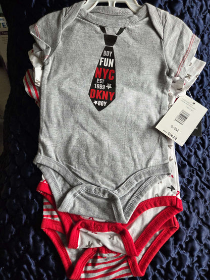 DKNY 3 piece onesie set, Kids 3 Month (0-3M)