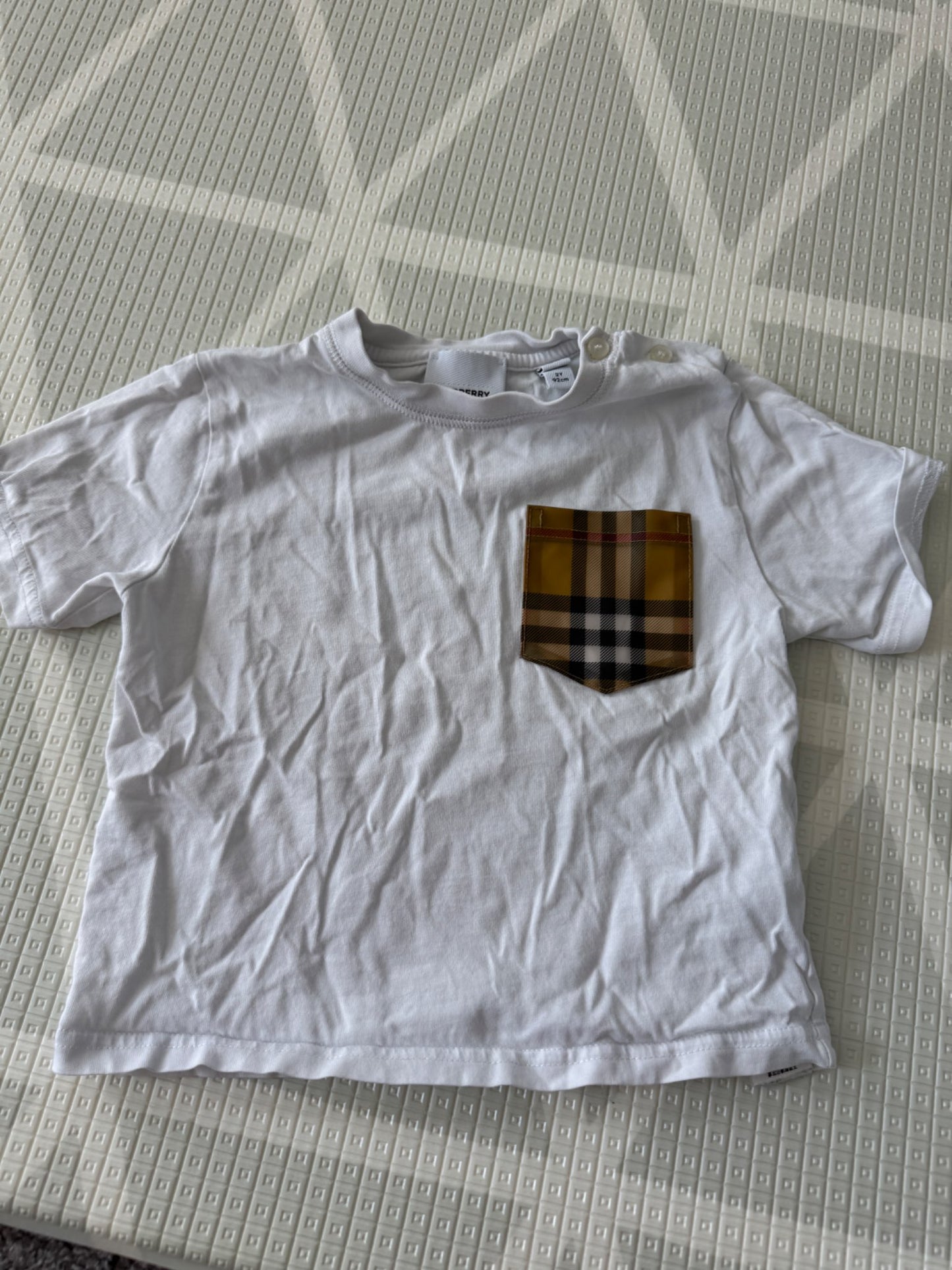 Burberry White T-Shirt with Vintage Check Pocket – 2Y (92 cm), Kids 2T