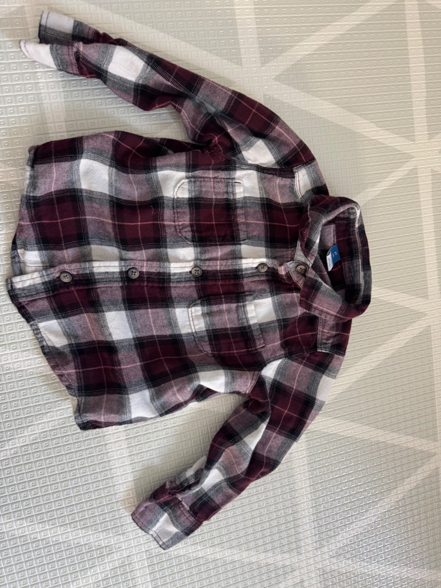 Old Navy Burgundy Plaid Flannel Button-Up Shirt | 2T, Kids 2T