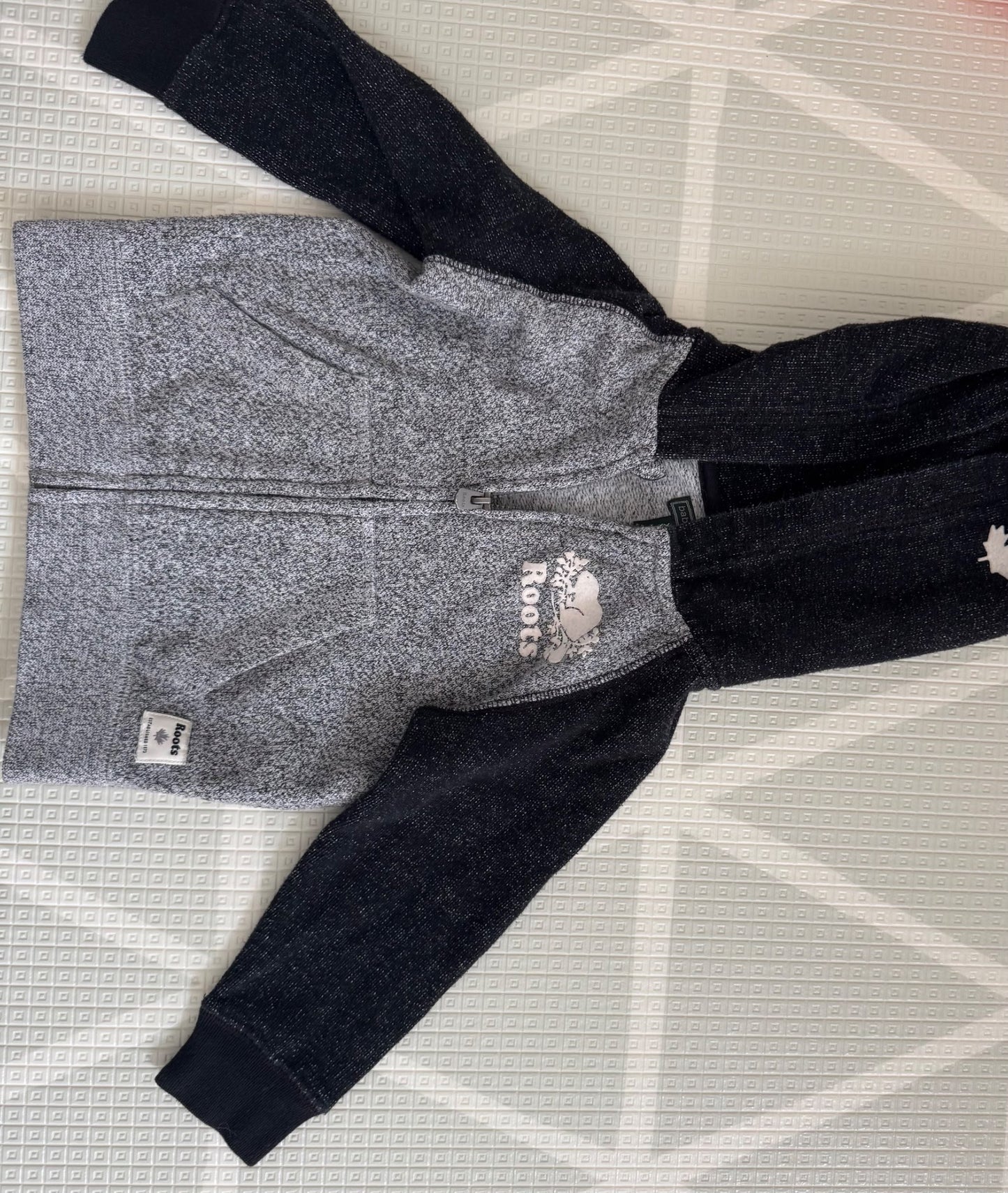 Roots Full Zip Hoodie 18–24M Grey & Black, Kids 24 Month (18-24M)