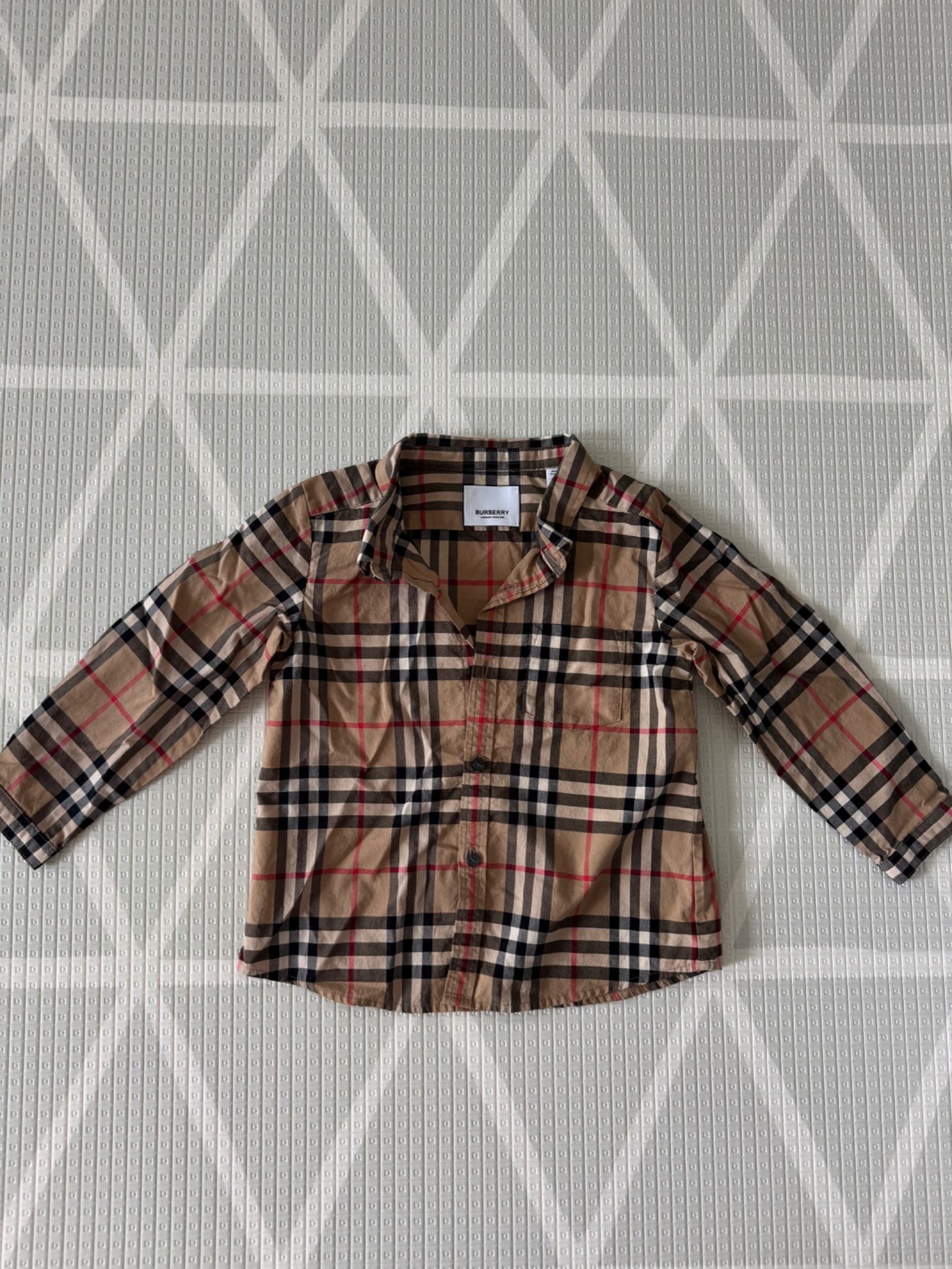 Burberry Check Long Sleeve Button-Up Shir, Kids 2T