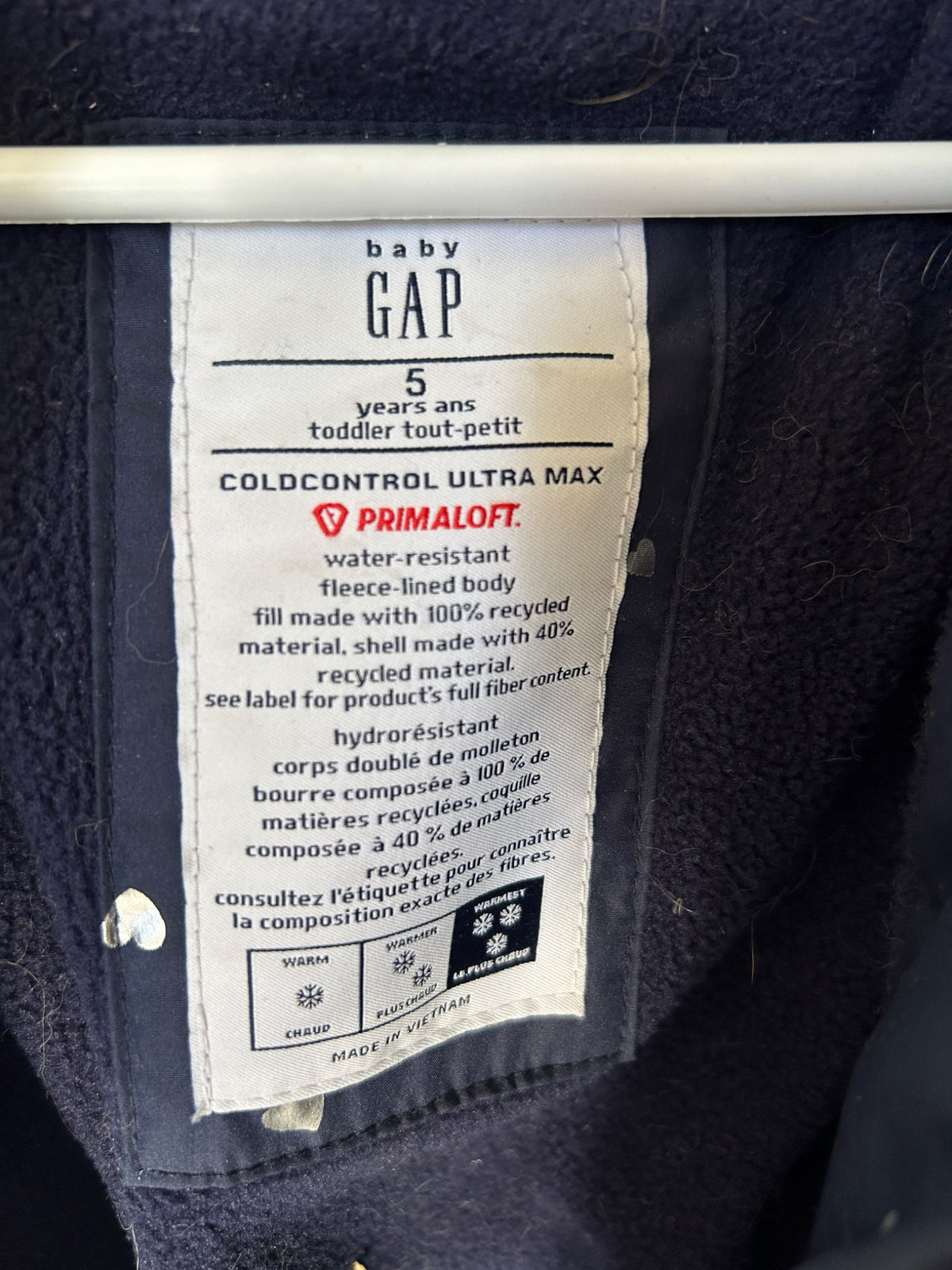 Girls Gap Primaloft Heart Coat , Kids 5/5T