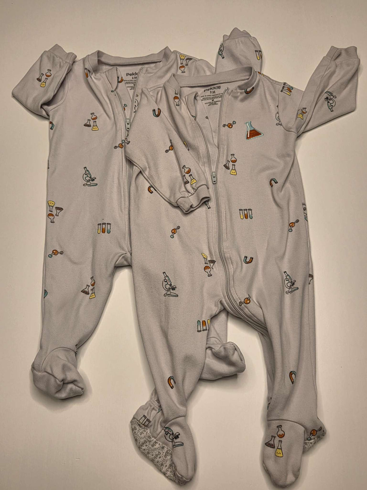 Pekkle Unisex Grey Science Sleepers, Set of 2, 6M and 9M, Kids 6 Month (3-6M)