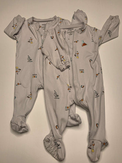 Pekkle Unisex Grey Science Sleepers, Set of 2, 6M and 9M, Kids 6 Month (3-6M)