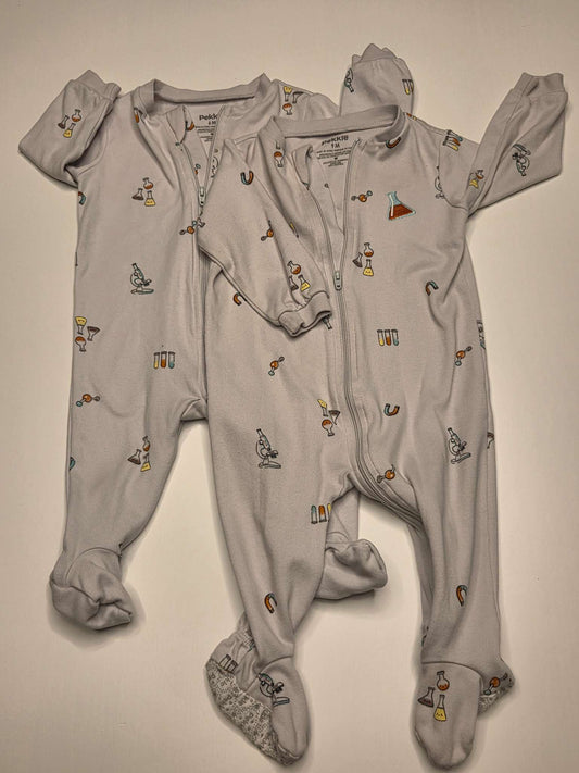 Pekkle Unisex Grey Science Sleepers, Set of 2, 6M and 9M, Kids 6 Month (3-6M)
