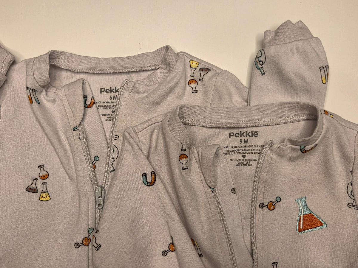 Pekkle Unisex Grey Science Sleepers, Set of 2, 6M and 9M, Kids 6 Month (3-6M)