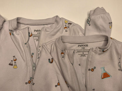 Pekkle Unisex Grey Science Sleepers, Set of 2, 6M and 9M, Kids 6 Month (3-6M)