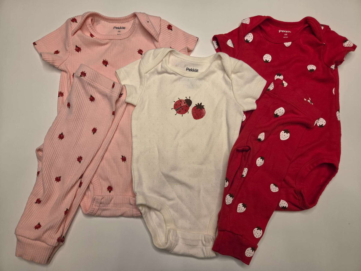 Pekkle Girls Outfit Set Bundle, 5 Items, Size 6M, Kids 6 Month (3-6M)