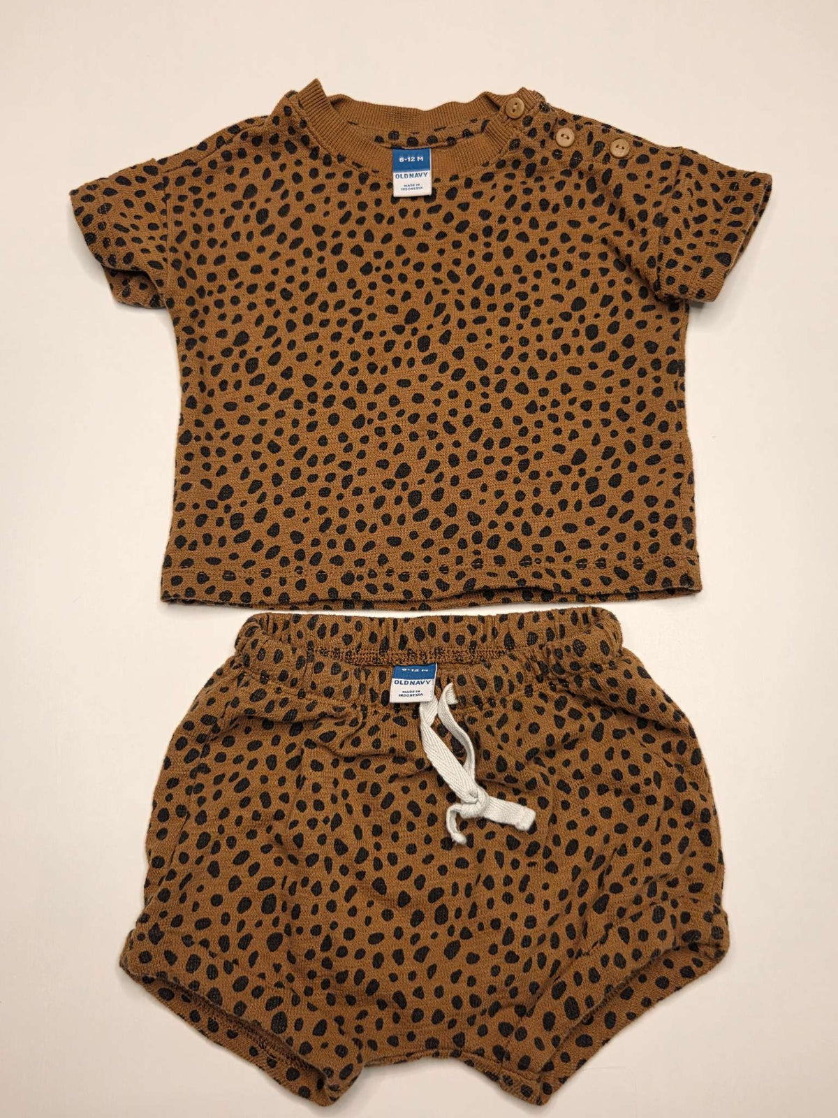Old Navy Brown/Black Polka Dot Set, 6-12M, Kids 12 Month (9-12M)