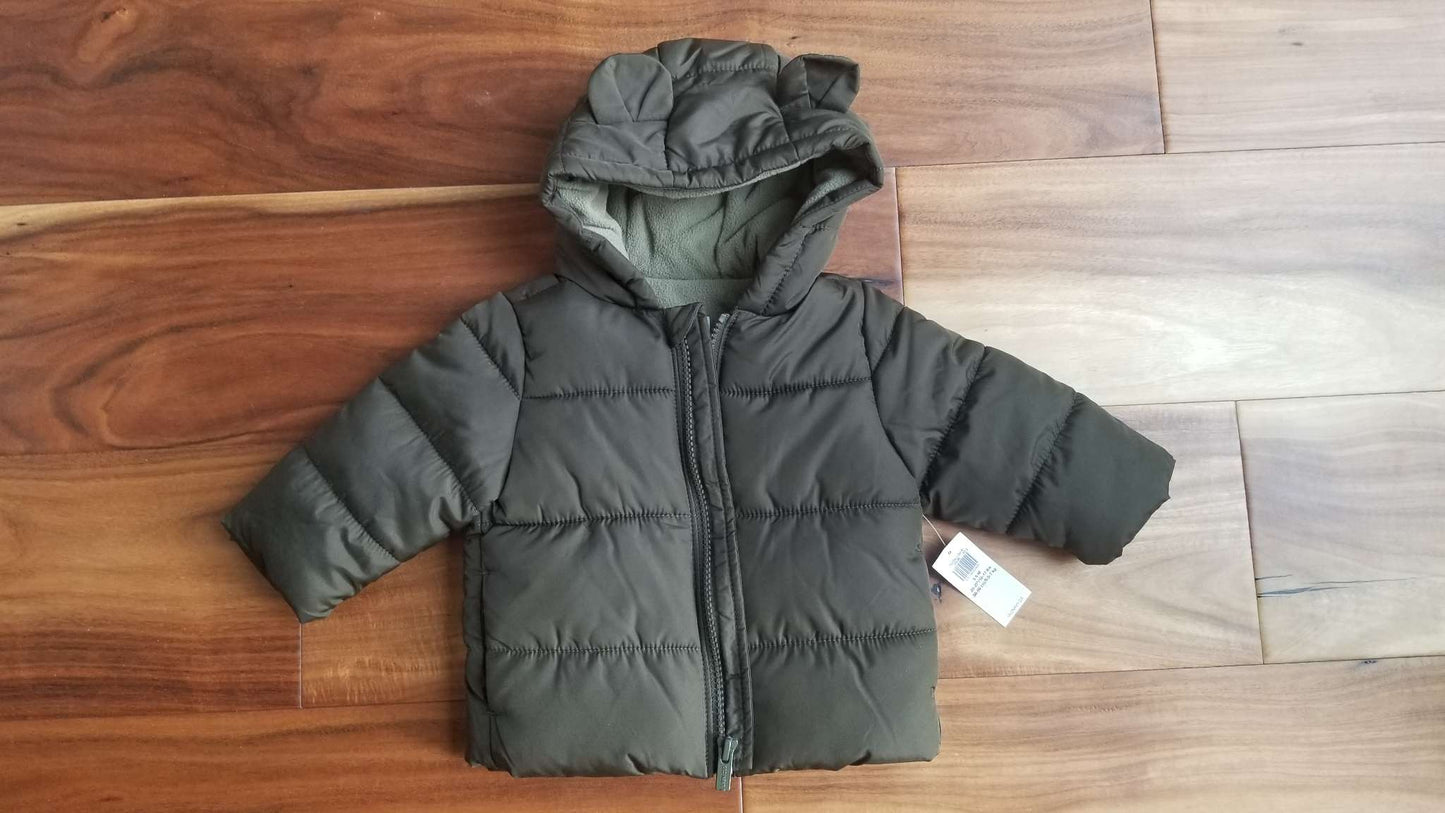 Old Navy NWT Bear Ears Green Puffer Jacket, Size 3-6M, Kids 6 Month (3-6M)