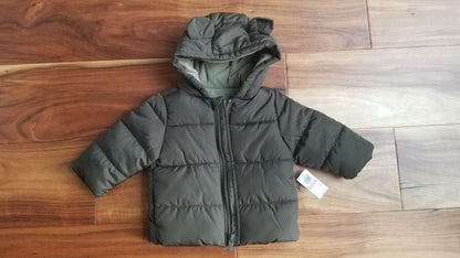 Old Navy NWT Bear Ears Green Puffer Jacket, Size 3-6M, Kids 6 Month (3-6M)