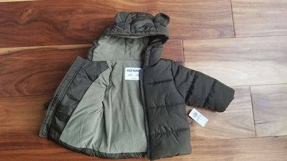 Old Navy NWT Bear Ears Green Puffer Jacket, Size 3-6M, Kids 6 Month (3-6M)