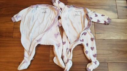 ZippyJamz Sleepers, Set of Two: Hearts and Butterflies, 3-6M, Kids 6 Month (3-6M)