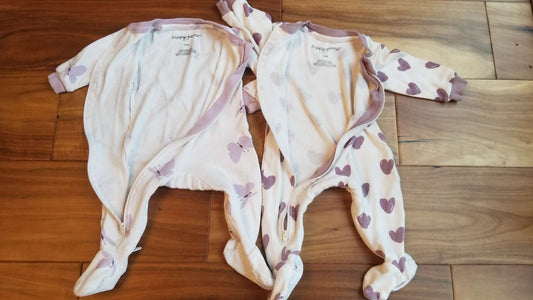 ZippyJamz Sleepers, Set of Two: Hearts and Butterflies, 3-6M, Kids 6 Month (3-6M)
