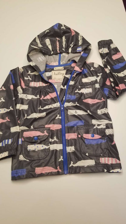 Hatley Light Raincoat, Whales Pattern, Size 6, Kids 6/6X