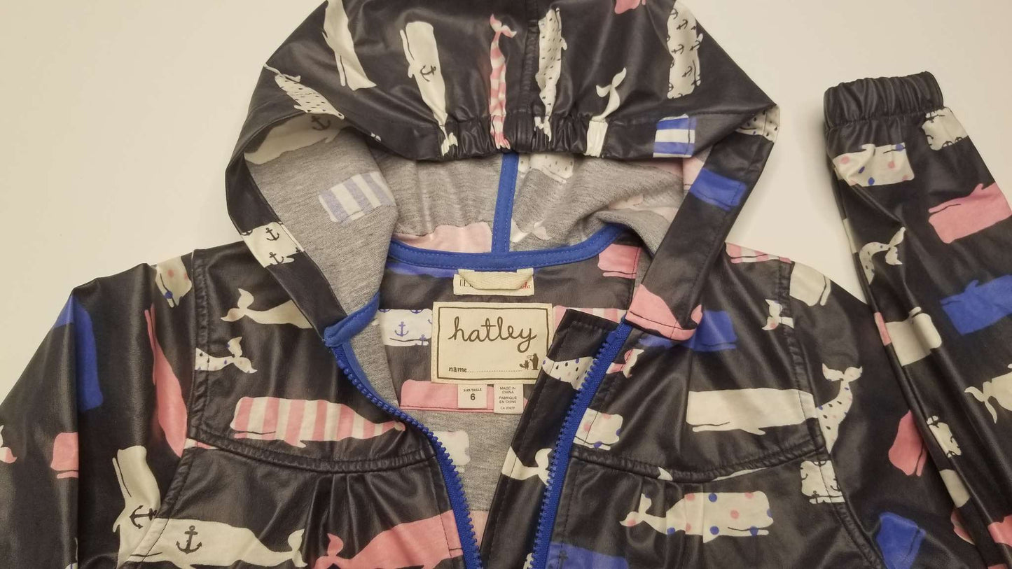 Hatley Light Raincoat, Whales Pattern, Size 6, Kids 6/6X