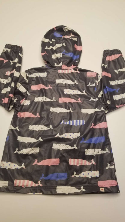 Hatley Light Raincoat, Whales Pattern, Size 6, Kids 6/6X