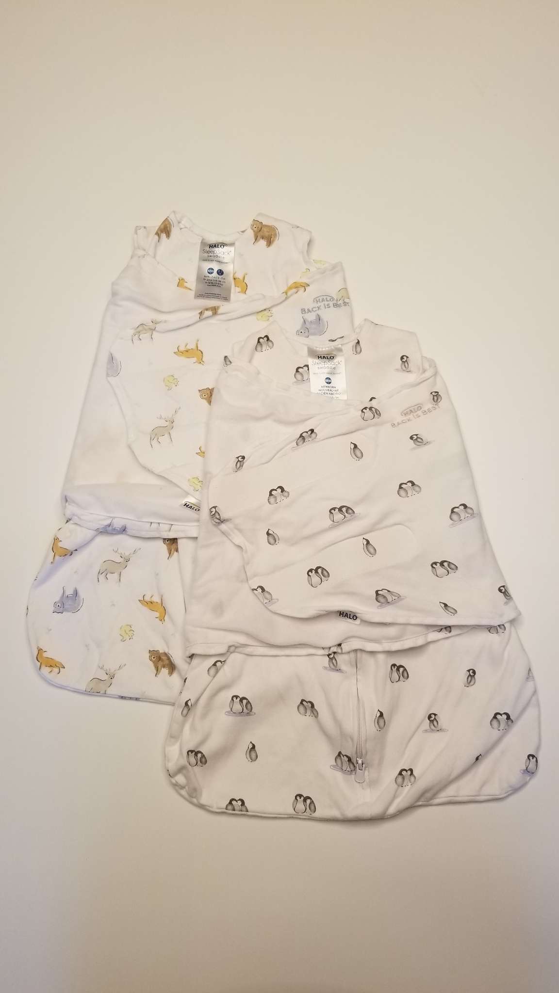 Halo Sleepsack Swaddles, Set of Two, Woodland Animals and Penguins, Newborn, 0-3M, 0-3 Months (Newborn)
