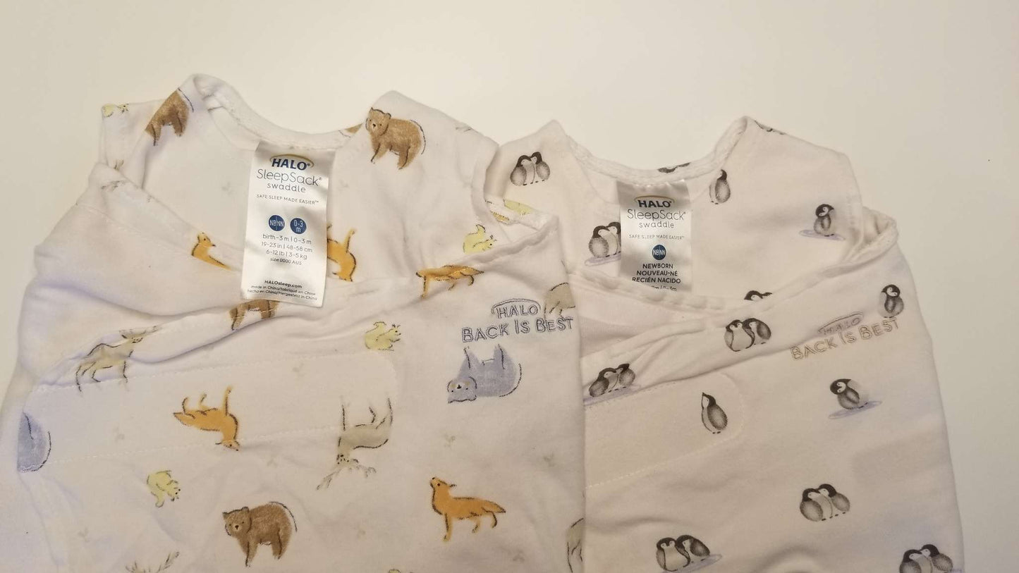 Halo Sleepsack Swaddles, Set of Two, Woodland Animals and Penguins, Newborn, 0-3M, 0-3 Months (Newborn)