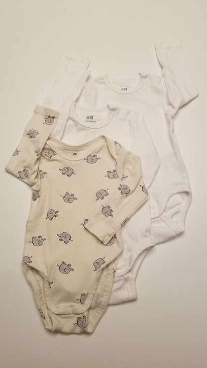 H&M Long-sleeved Onesie Bundle, 3 total, 4-6M and 6-9M, Kids 6 Month (3-6M)