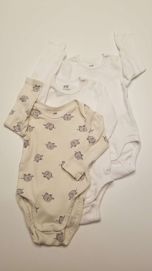 H&M Long-sleeved Onesie Bundle, 3 total, 4-6M and 6-9M, Kids 6 Month (3-6M)