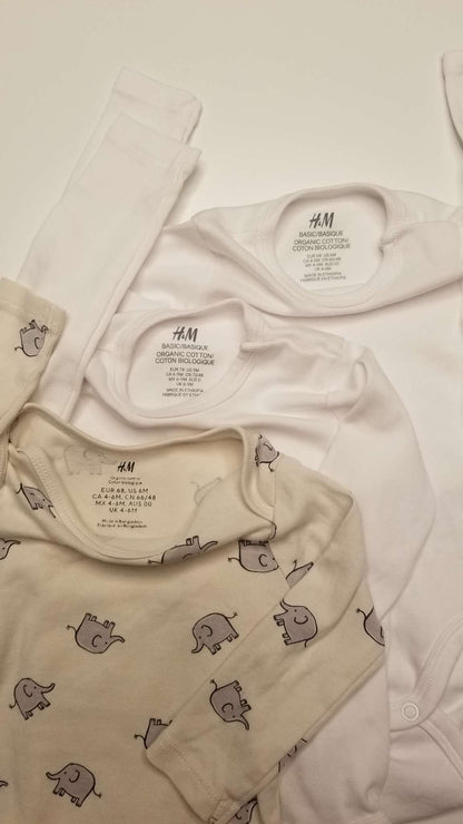 H&M Long-sleeved Onesie Bundle, 3 total, 4-6M and 6-9M, Kids 6 Month (3-6M)