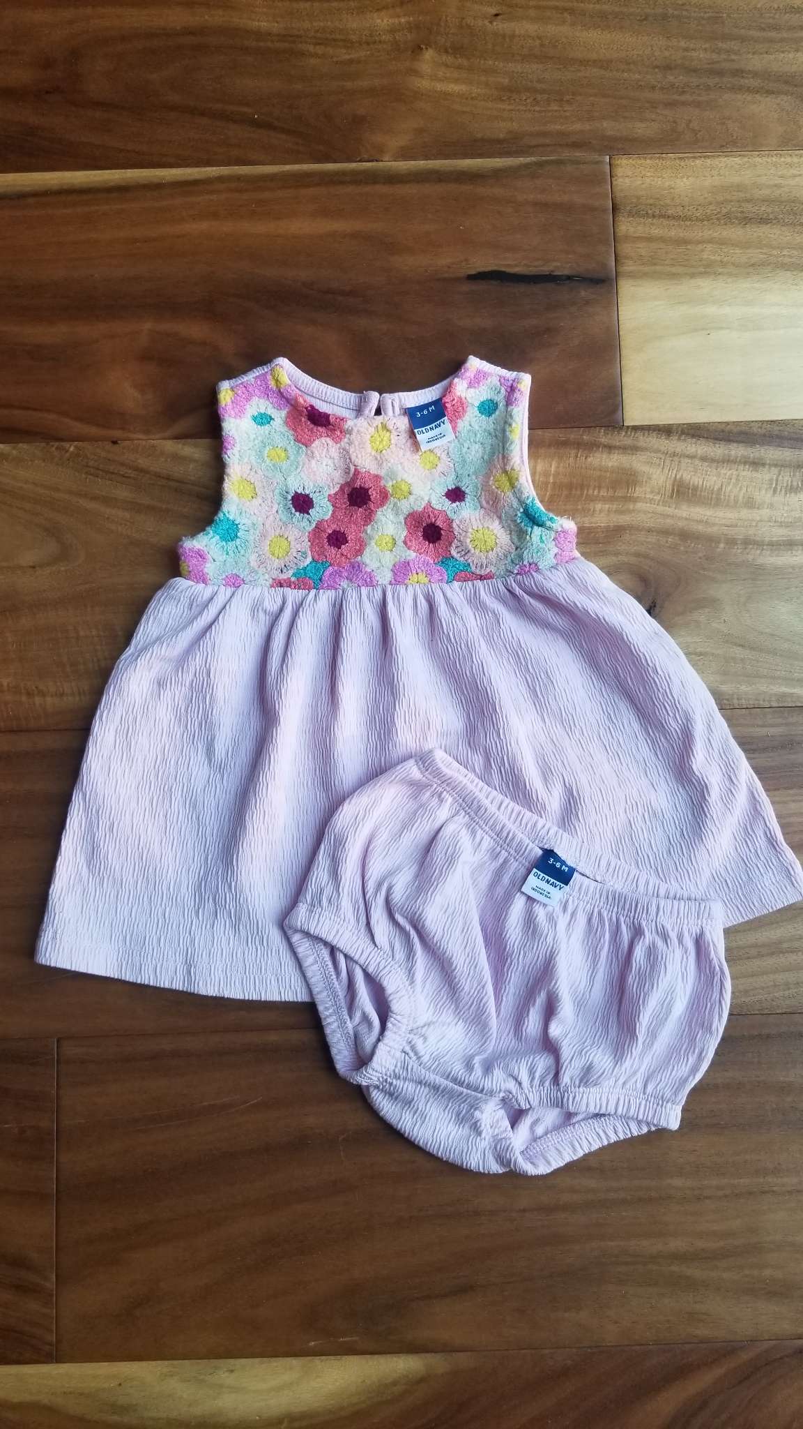 Old Navy Light Pink and Floral Baby Dress and Bloomers Set, 3-6M, Kids 6 Month (3-6M)