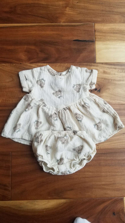 Quincy Mae Set, Peplum Top and Bloomers, Bears with Bowties, 3-6M, Kids 6 Month (3-6M)