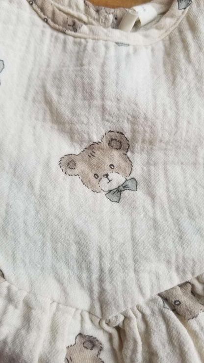 Quincy Mae Set, Peplum Top and Bloomers, Bears with Bowties, 3-6M, Kids 6 Month (3-6M)