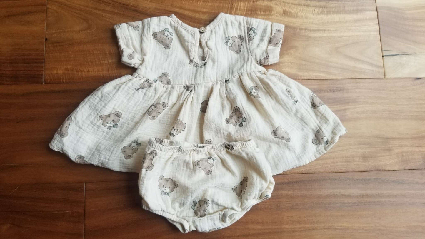 Quincy Mae Set, Peplum Top and Bloomers, Bears with Bowties, 3-6M, Kids 6 Month (3-6M)