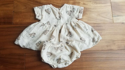 Quincy Mae Set, Peplum Top and Bloomers, Bears with Bowties, 3-6M, Kids 6 Month (3-6M)