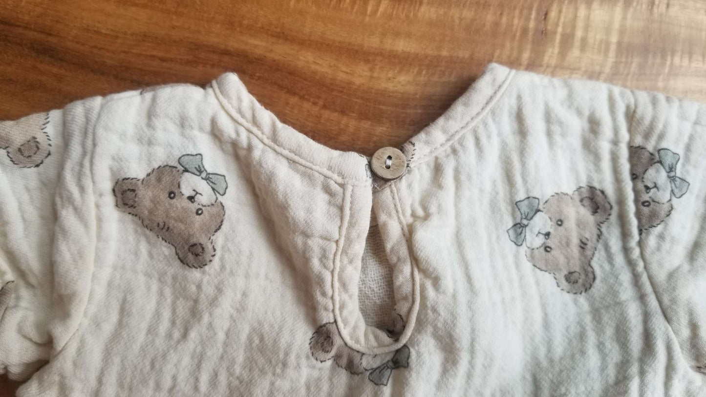 Quincy Mae Set, Peplum Top and Bloomers, Bears with Bowties, 3-6M, Kids 6 Month (3-6M)