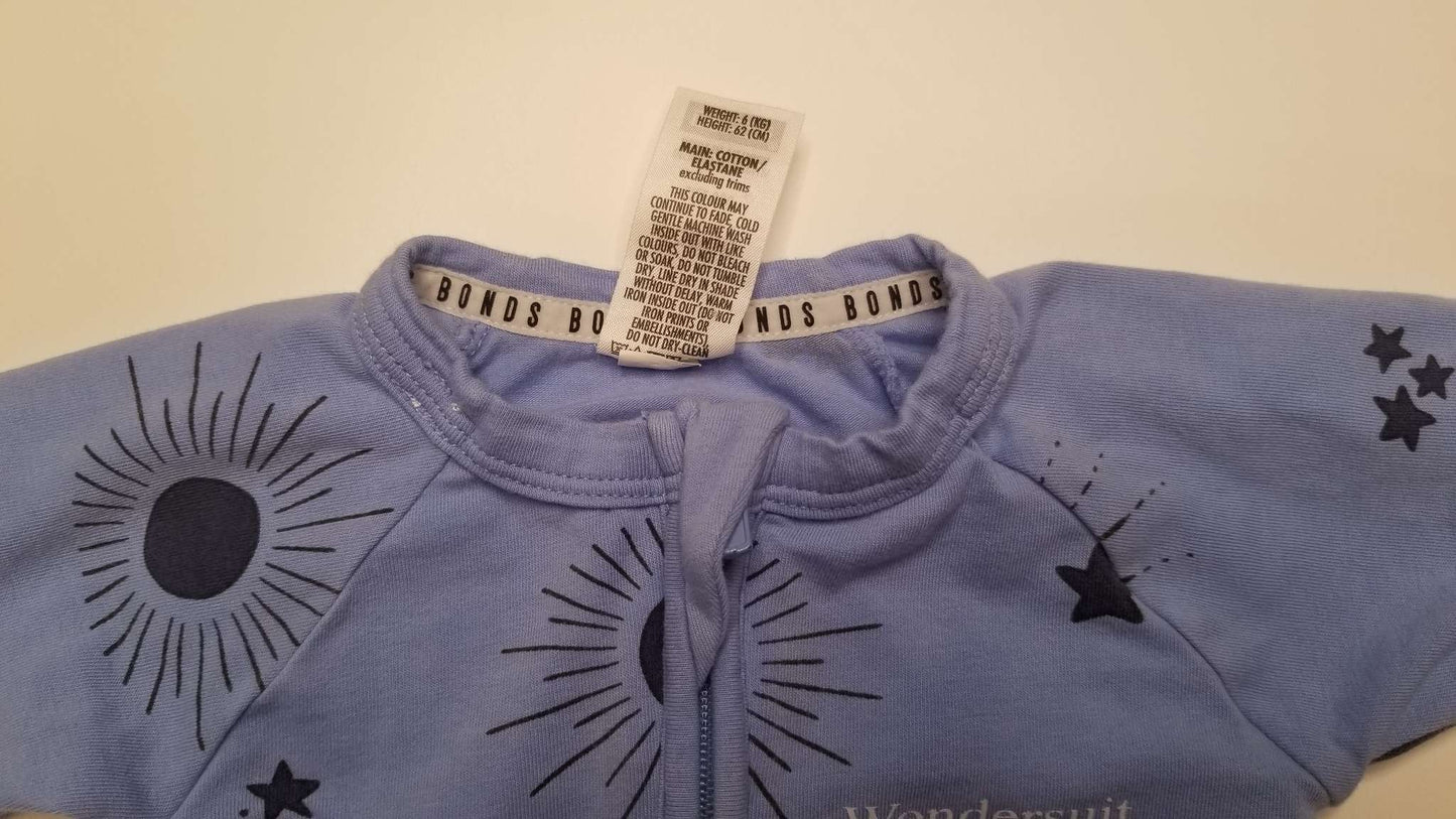Bonds Blue Wondersuit Sleeper, Size 0-3M, Kids 3 Month (0-3M)