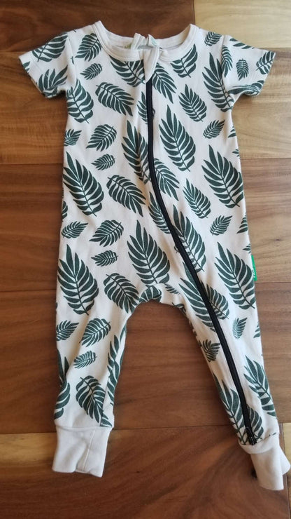 Parade Short Sleeve 2-Way Zip Romper, Green Leaves, Size 6-12M, Kids 12 Month (9-12M)