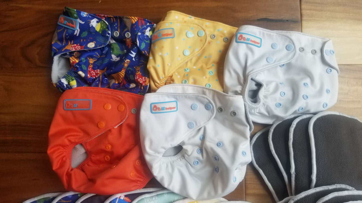 Lil Helper Reusable Cloth Diapers Bundle, Set of 5 With Extra Inserts