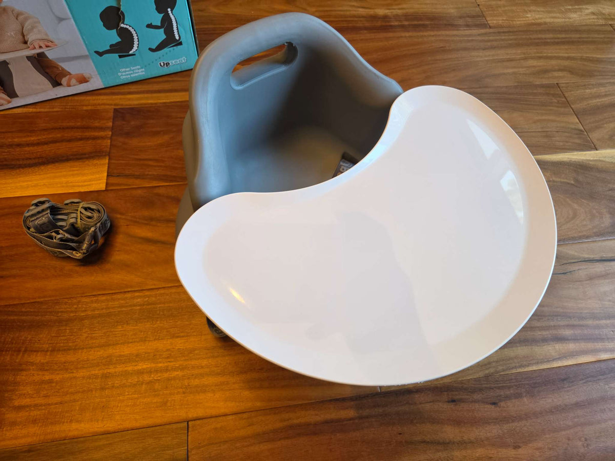 Upseat Booster Seat with Removable Tray, Grey and White