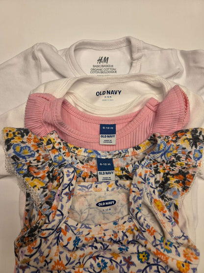 Old Navy and H&M Girls Onesie Bundle, 6-12M, 5 Items, Kids 12 Month (9-12M)