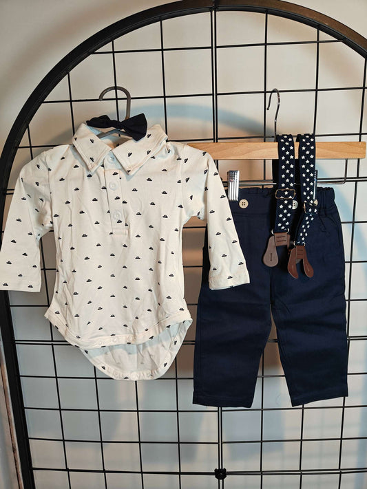 Boys set with suspenders and bow tie, Kids 9 Month (6-9M)