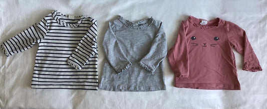 H&M Girls Long Sleeve Shirts (Bundle of 3) 4-6 months, Kids 6 Month (3-6M)