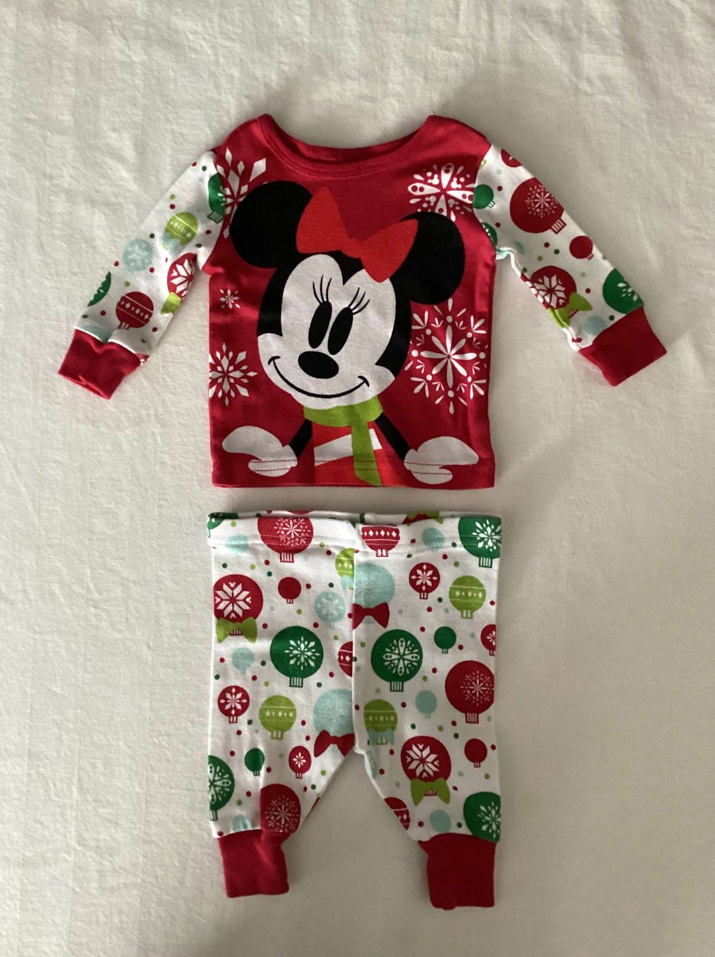 Disney Baby Minnie Mouse 2PCS Christmas PJ Set (0-3 months), Kids 3 Month (0-3M)
