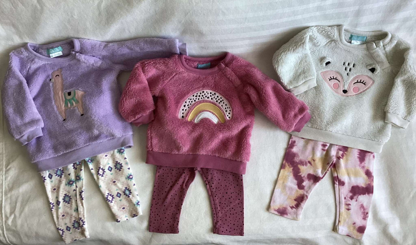 Pekkle Girls Matching Sweater Legging Sets (Bundle of 3 sets) 6-9 months, Kids 9 Month (6-9M)