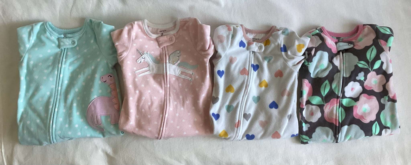 Carter's Fleece Sleepers (Bundle of 4 Sleepers) Girls 6 months, Kids 9 Month (6-9M)