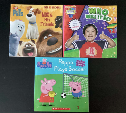 Bundle of 3 Books: Ryan's Mystery Playdate: Who Will it Be?, The Secret Life of Pets, Peppa Plays Soccer, Peppa Plays Soccer