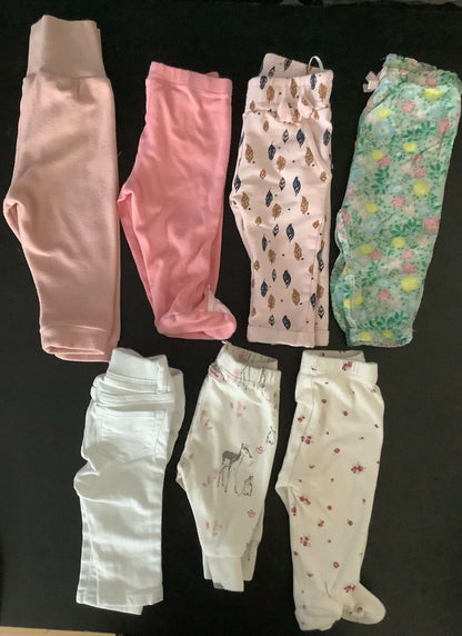 Girls Pants/Leggings (Bundle of 7) 0-3 months , Kids 3 Month (0-3M)