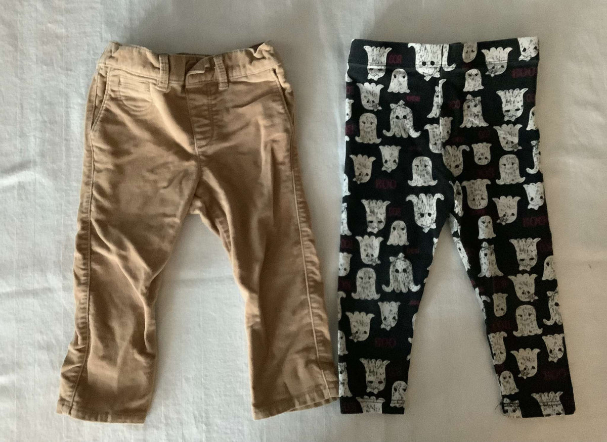 Bundle of 2 Pants: Baby Gap Beige Velvet Pants & Joe Fresh Halloween Leggings (18-24 months), Kids 24 Month (18-24M)