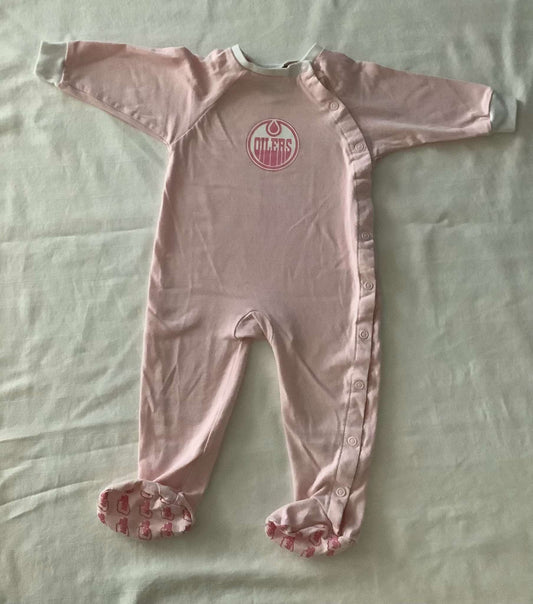 NHL Oilers Pink Buttoned Onesie, Kids 6 Month (3-6M)