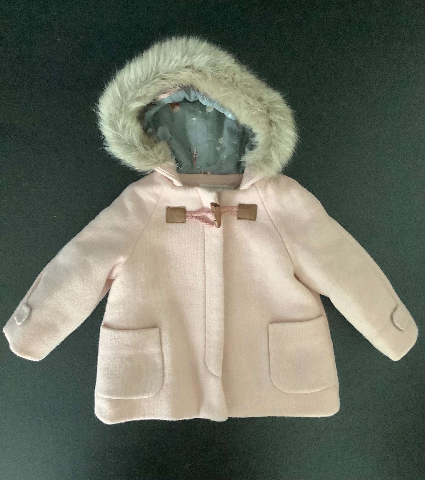 Zara Baby Girls Fur Lined Hood Peacoat 6-9 months, Kids 9 Month (6-9M)